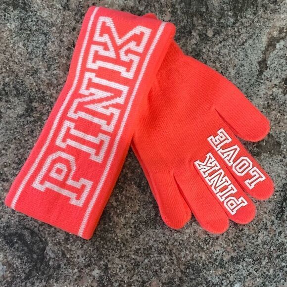 PINK Victoria's Secret Accessories - Victoria’s Secret Pink gloves & headband set neon